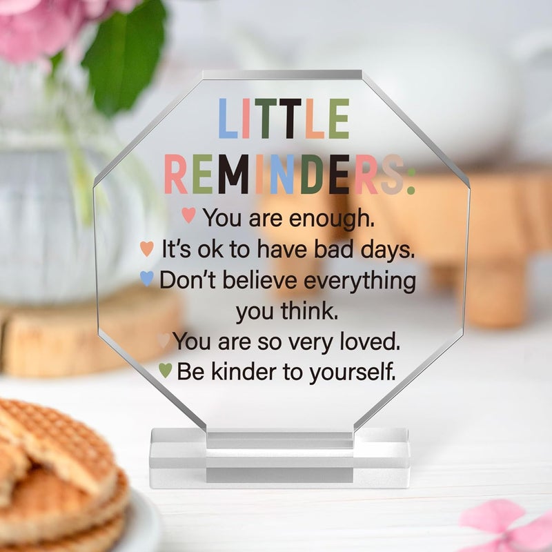 Yopyame Acrylic Inspirational Gift Ideas - Little Reminders You are Enough Acrylic Gift for Women Men Friends Coworker Inspirational Motivational Keepsake Paperweight Clear Desk Sign Office Home Decor - Image 5
